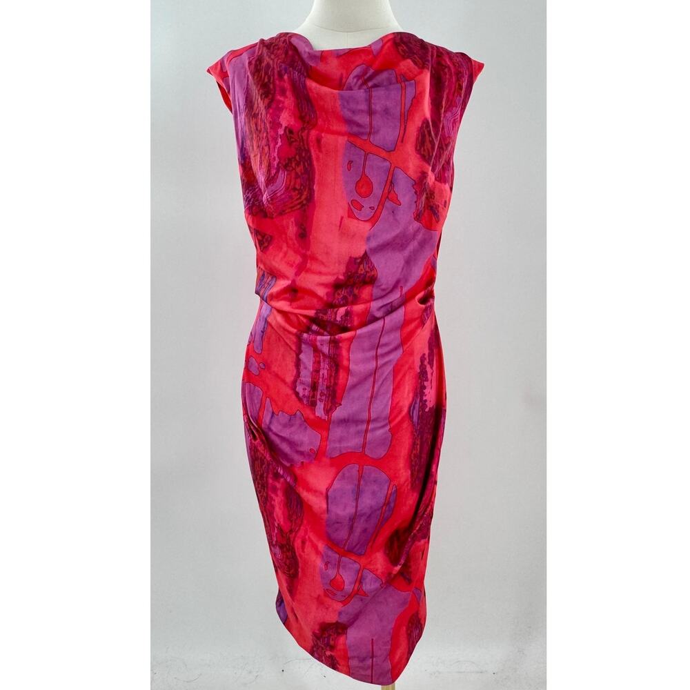 Renee Ruiz Collection Red Pink Purple Ruched Drapy Dress 10 NWT Abstract Party